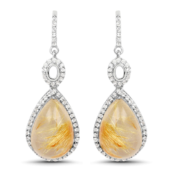 10.04 Carat Genuine Golden Rutile And White Topaz .925 Sterling Silver Earrings