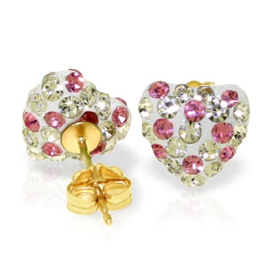 2.65 Carat 14K Solid Yellow Gold White Pink Cubic Zirconia Heart Stud Earrings