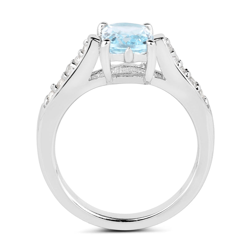 1.76 Carat Genuine Blue Topaz and White Topaz .925 Sterling Silver Ring