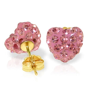 2.65 Carat 14K Solid Yellow Gold Pink Cubic Zirconia Heart Stud Earrings