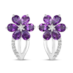 1.90 Carat Genuine Amethyst and White Topaz .925 Sterling Silver Earrings