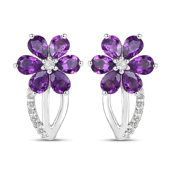 1.90 Carat Genuine Amethyst and White Topaz .925 Sterling Silver Earrings