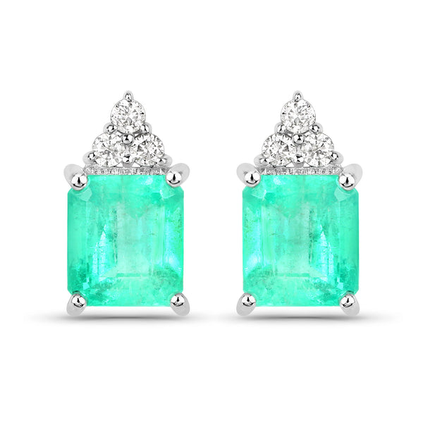 2.02 Carat Genuine Colombian Emerald and White Diamond 14K White Gold Earrings