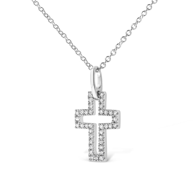 .925 Sterling Silver 1/10 cttw Pave-Set Round-Cut Diamond Open Cross 18" Pendant Necklace (I-J Color, I1-2 Clarity)