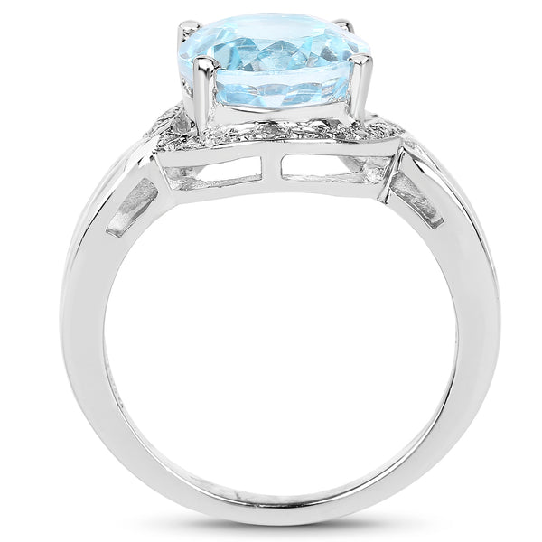 5.17 Carat Genuine Blue Topaz and White Diamond .925 Sterling Silver Ring