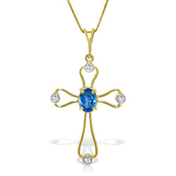 0.57 Carat 14K Solid Yellow Gold Faith Blue Topaz Diamond Necklace
