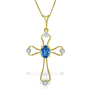 0.57 Carat 14K Solid Yellow Gold Faith Blue Topaz Diamond Necklace