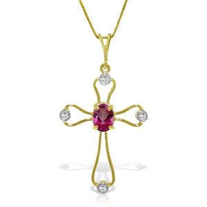 0.57 Carat 14K Solid Yellow Gold Faith Pink Topaz Diamond Necklace