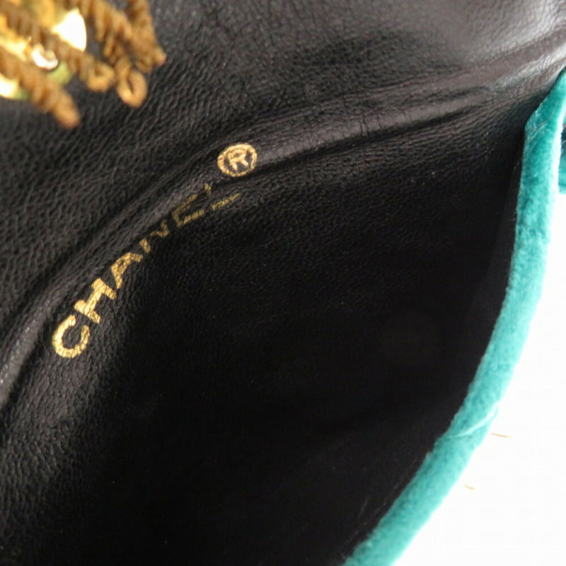 Chanel W Bag Velor Green Gold Chain Shoulder