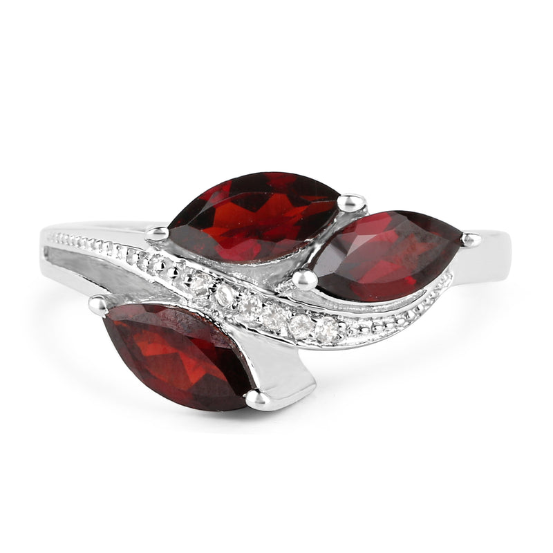 1.98 Carat Genuine  Garnet and White Topaz .925 Sterling Silver Ring