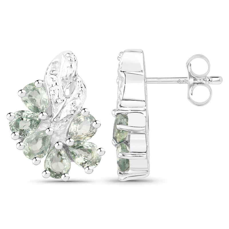 1.80 Carat Genuine Green Sapphire .925 Sterling Silver Earrings