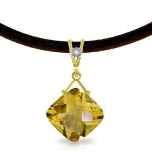 8.76 Carat 14K Solid Yellow Gold Leather Necklace Diamond Citrine