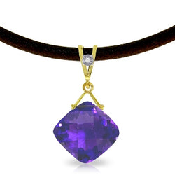 8.76 Carat 14K Solid Yellow Gold Leather Necklace Diamond Purple Amethyst