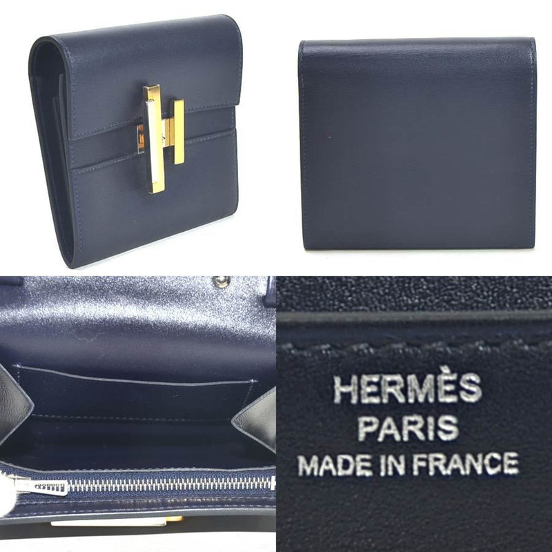 Hermes Shoulder Wallet Portefeuille Cinhetic Mini Blue Nui Villandry Calfskin Ladies