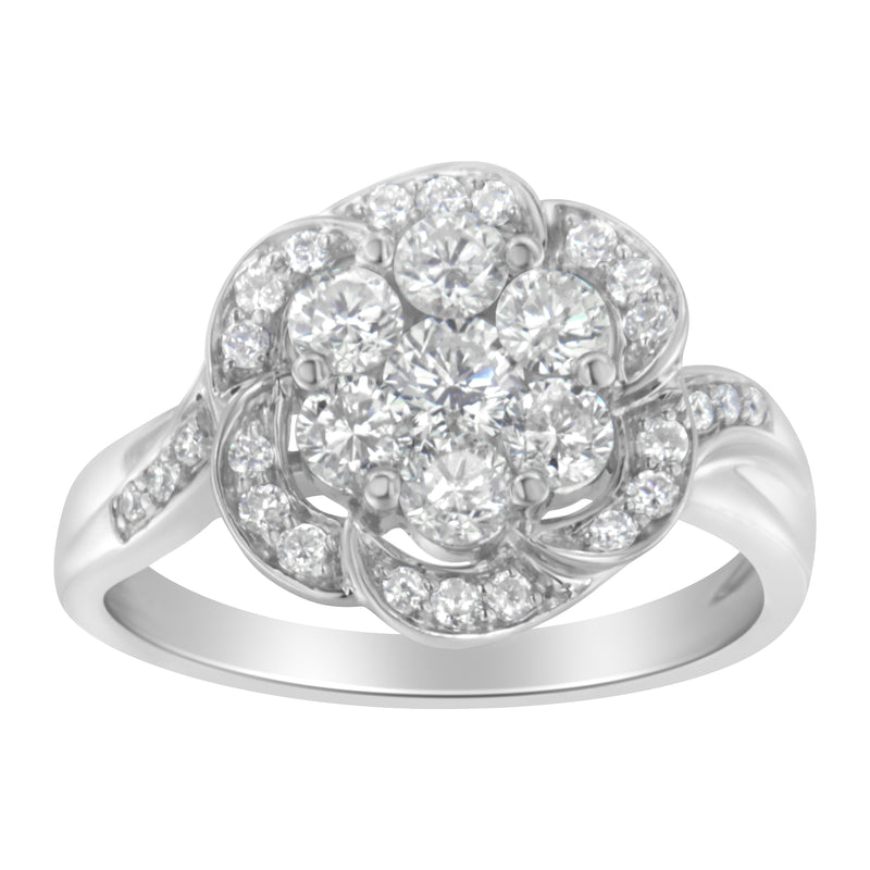 14K White Gold Floral Cluster Diamond Ring (1.0 Cttw, H-I Color, SI2-I1 Clarity) - Size 6