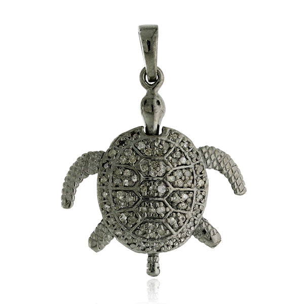 0.34ct Pave Diamond 925 Sterling Silver Tortoise Design Pendant Jewelry