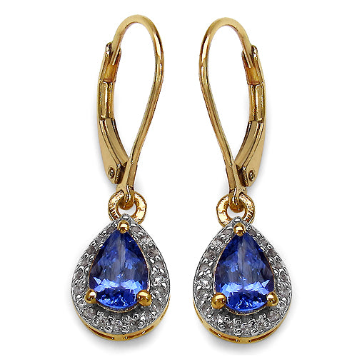 14K Yellow Gold Plated 1.40 Carat Genuine Tanzanite .925 Sterling Silver Earrings