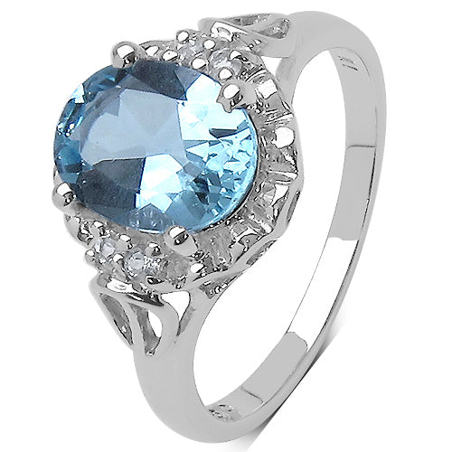 2.59 Carat Genuine Blue Topaz & White Topaz .925 Sterling Silver Ring