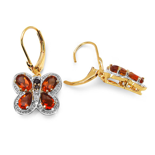 14K Yellow Gold Plated 3.48 Carat Genuine Citrine, Smoky Topaz & White Topaz .925 Sterling Silver Earrings