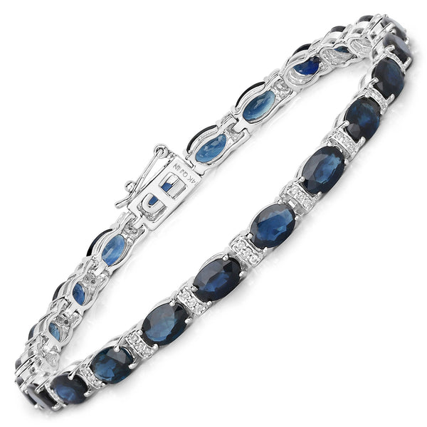 10.79 Carat Genuine Blue Sapphire and White Diamond 14K White Gold Bracelet