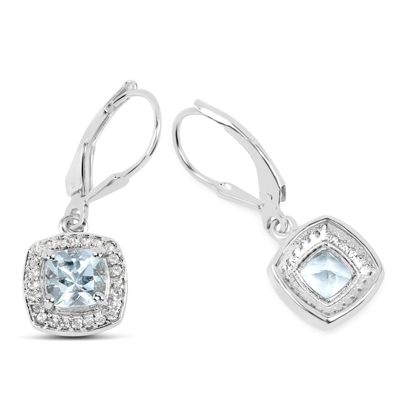 1.84 Carat Genuine Aquamarine & White Topaz .925 Sterling Silver Earrings