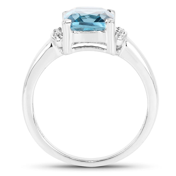 3.55 Carat Genuine London Blue Topaz & White Topaz .925 Sterling Silver Ring