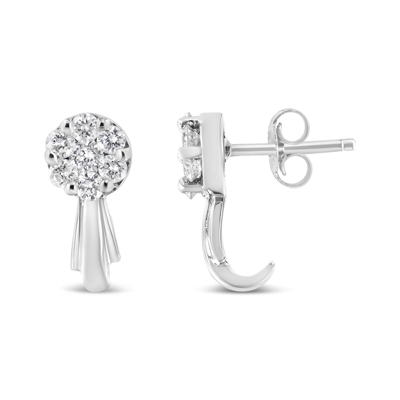 14K White Gold 3/4 Cttw Diamond Floral Cluster Drop and Dangle Stud Earrings (H-I Color, I1-I2 Clarity)