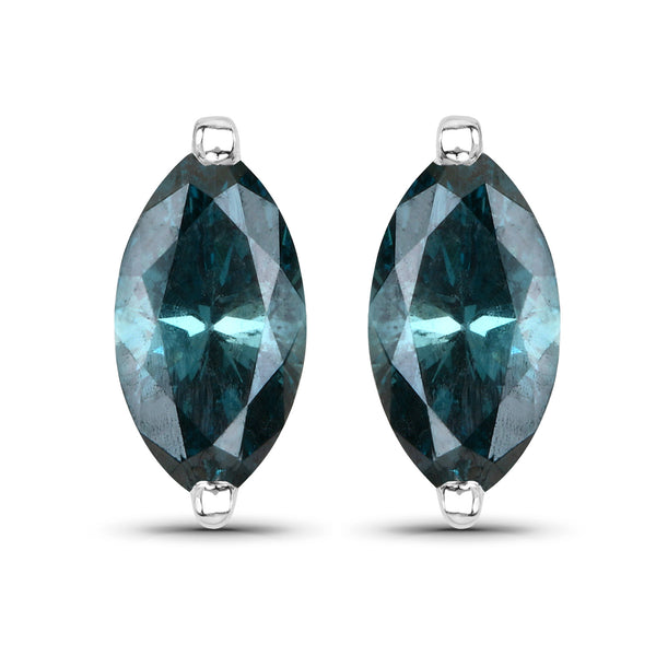 0.68 Carat Genuine Blue Diamond 14K White Gold Earrings