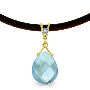 6.51 Carat 14K Solid Yellow Gold Attraction Blue Topaz Diamond Necklace