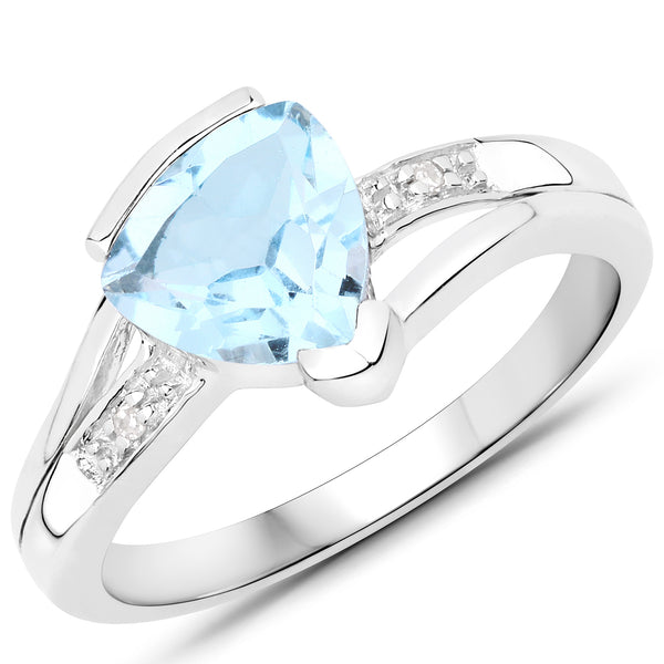 2.01 Carat Genuine Blue Topaz and White Diamond .925 Sterling Silver Ring