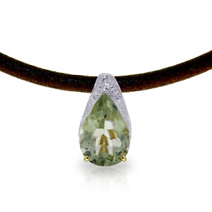 6 Carat 14K Solid Yellow Gold Leather Necklace Green Amethyst