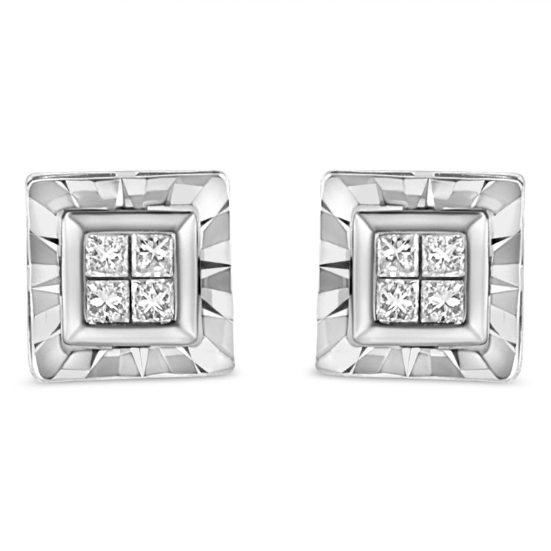 .925 Sterling Silver 1/6 Cttw Invisible Set Princess-Cut Diamond Quad Composite Stud Earrings (H-I Color, I1-I2 Clarity)