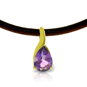 4.7 Carat 14K Solid Yellow Gold Leather Necklace Natural Amethyst