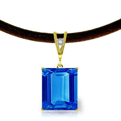 6.51 Carat 14K Solid Yellow Gold Solitude Blue Topaz Diamond Necklace