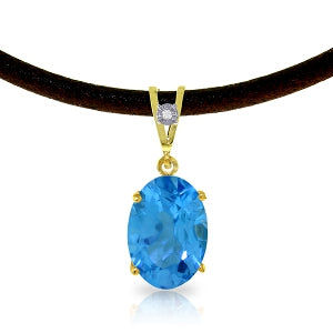 7.56 Carat 14K Solid Yellow Gold Gratitude Blue Topaz Diamond Necklace