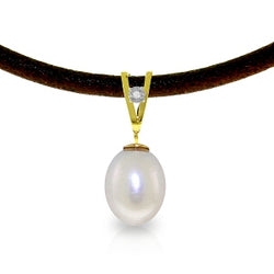 4.01 Carat 14K Solid Yellow Gold Leather Necklace Diamond Pearl