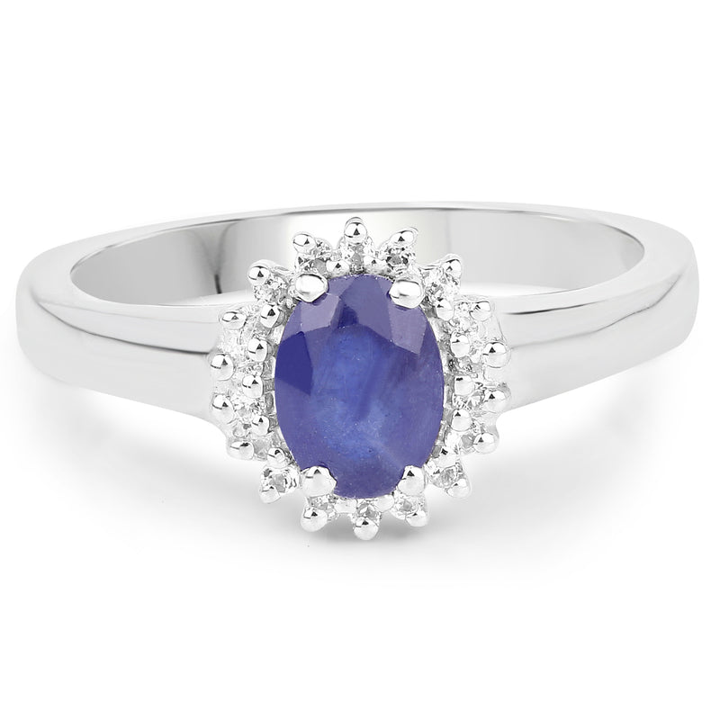 1.09 Carat Genuine Glass Filled Sapphire and White Topaz .925 Sterling Silver Ring