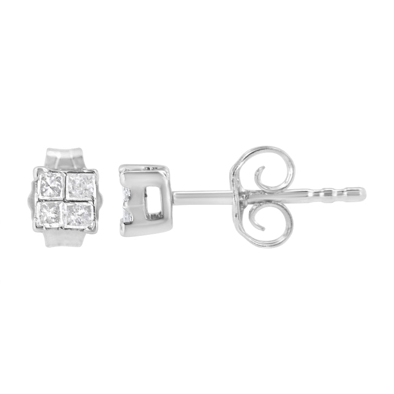 10K White Gold 1/2 Cttw Princess-cut Diamond 4 Stone Composite Quad Stud Earrings (I-J Color, I3 Clarity)