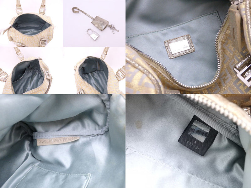 Fendi FENDI Handbag Zucchino Gold Gray Canvas Leather Ladies