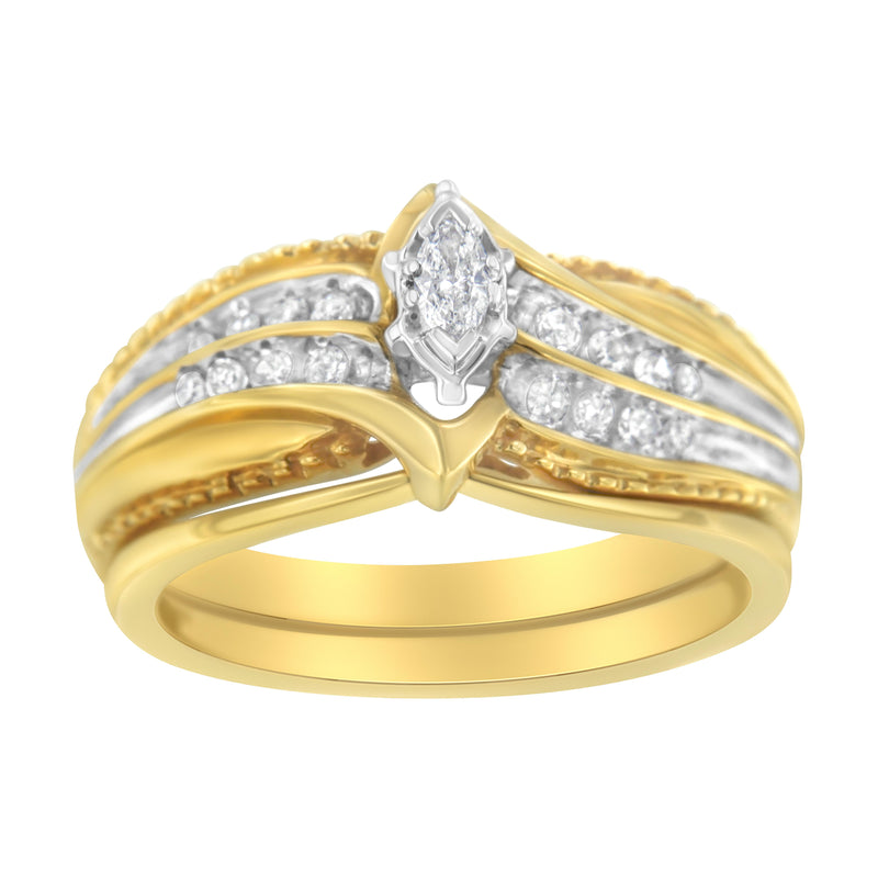 14K Two Tone Gold 1/4ct TDW Marquise Diamond Engagement Ring Set (H-ISI2-I1)