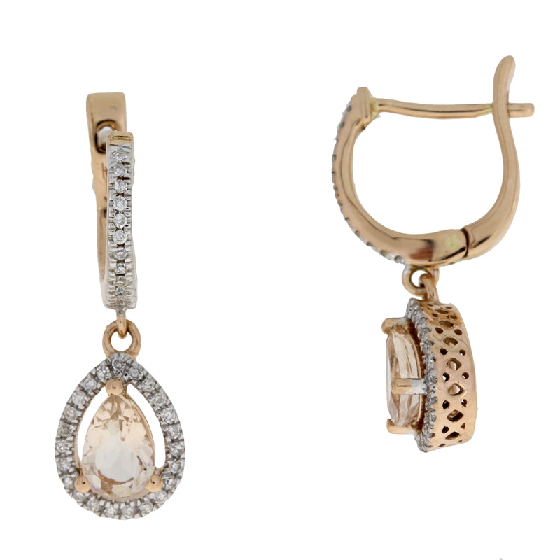 .89ct Morganite Diamond Dangle Earrings 14KT Rose Gold