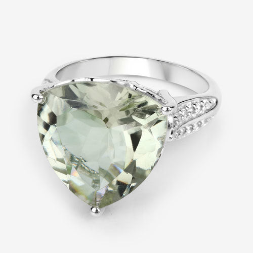 8.08 Carat Genuine Green Amethyst and White Topaz .925 Sterling Silver Ring