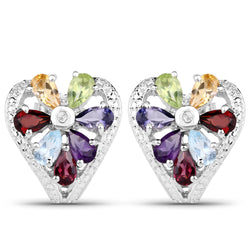 3.13 Carat Genuine Multi Stones .925 Sterling Silver Earrings