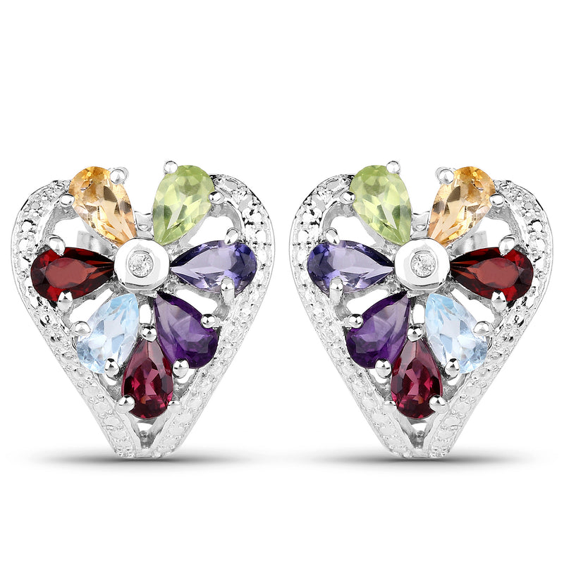 3.13 Carat Genuine Multi Stones .925 Sterling Silver Earrings