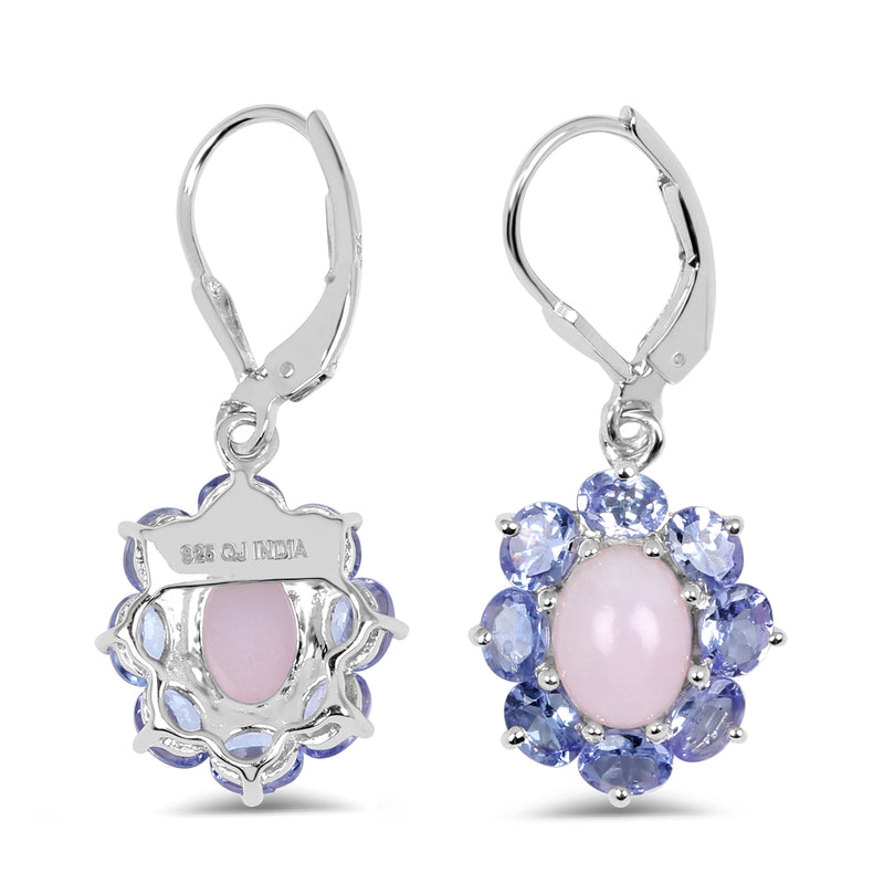 4.92 Carat Genuine Pink Opal & Tanzanite .925 Sterling Silver Earrings