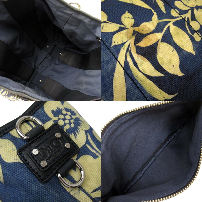 DOLCE & GABBANA Handbag Tote Bag Navy Ivory Black Canvas Leather