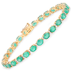 9.19 Carat Genuine Zambian Emerald and White Diamond 14K Yellow Gold Bracelet