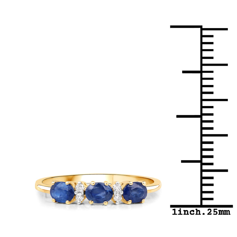 0.70 Carat Genuine Blue Sapphire and White Diamond 10K Yellow Gold Ring