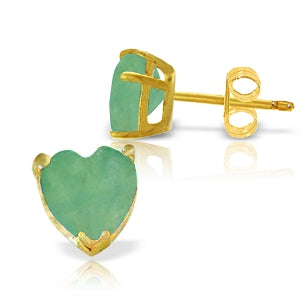 14K. Gold Stud Earrings w/ Natural Heart Emeralds