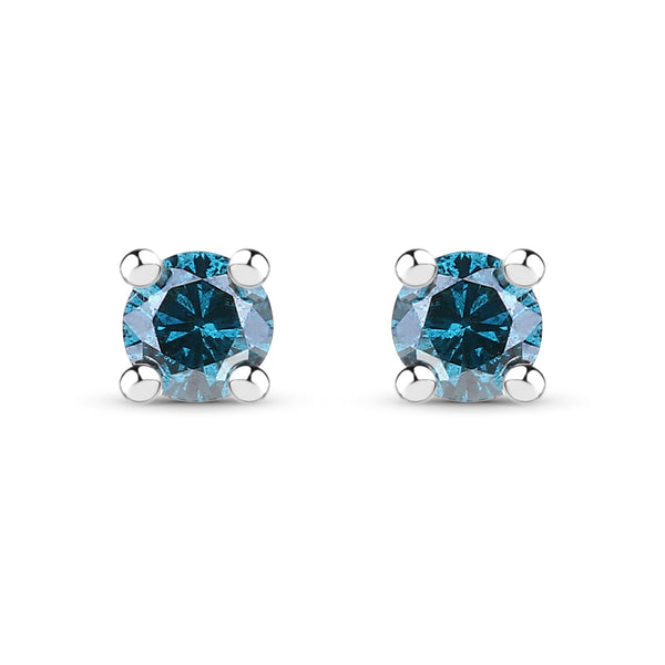 0.18 Carat Genuine Blue Diamond .925 Sterling Silver Earrings